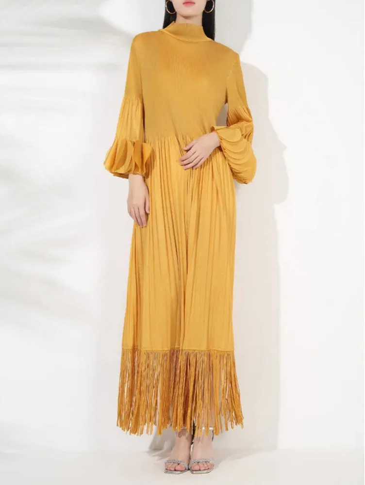 Truly Pleated Oversized Sleeve Midi Dress