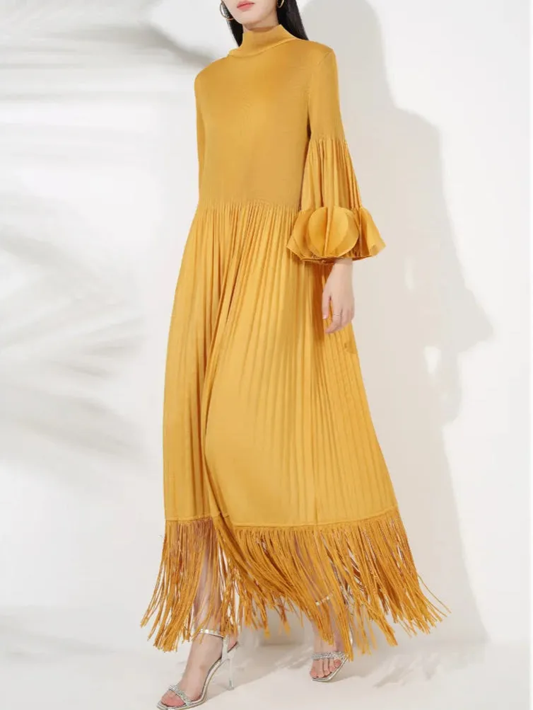 Truly Pleated Oversized Sleeve Midi Dress
