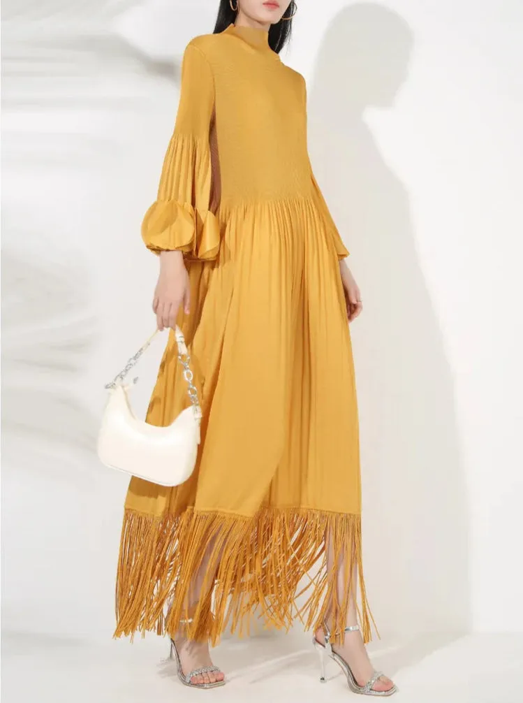 Truly Pleated Oversized Sleeve Midi Dress