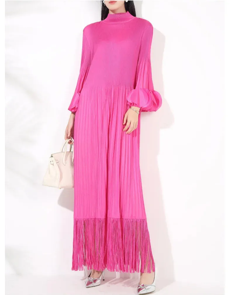 Truly Pleated Oversized Sleeve Midi Dress