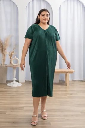 Victoria Pleated Dress In Emerald Green