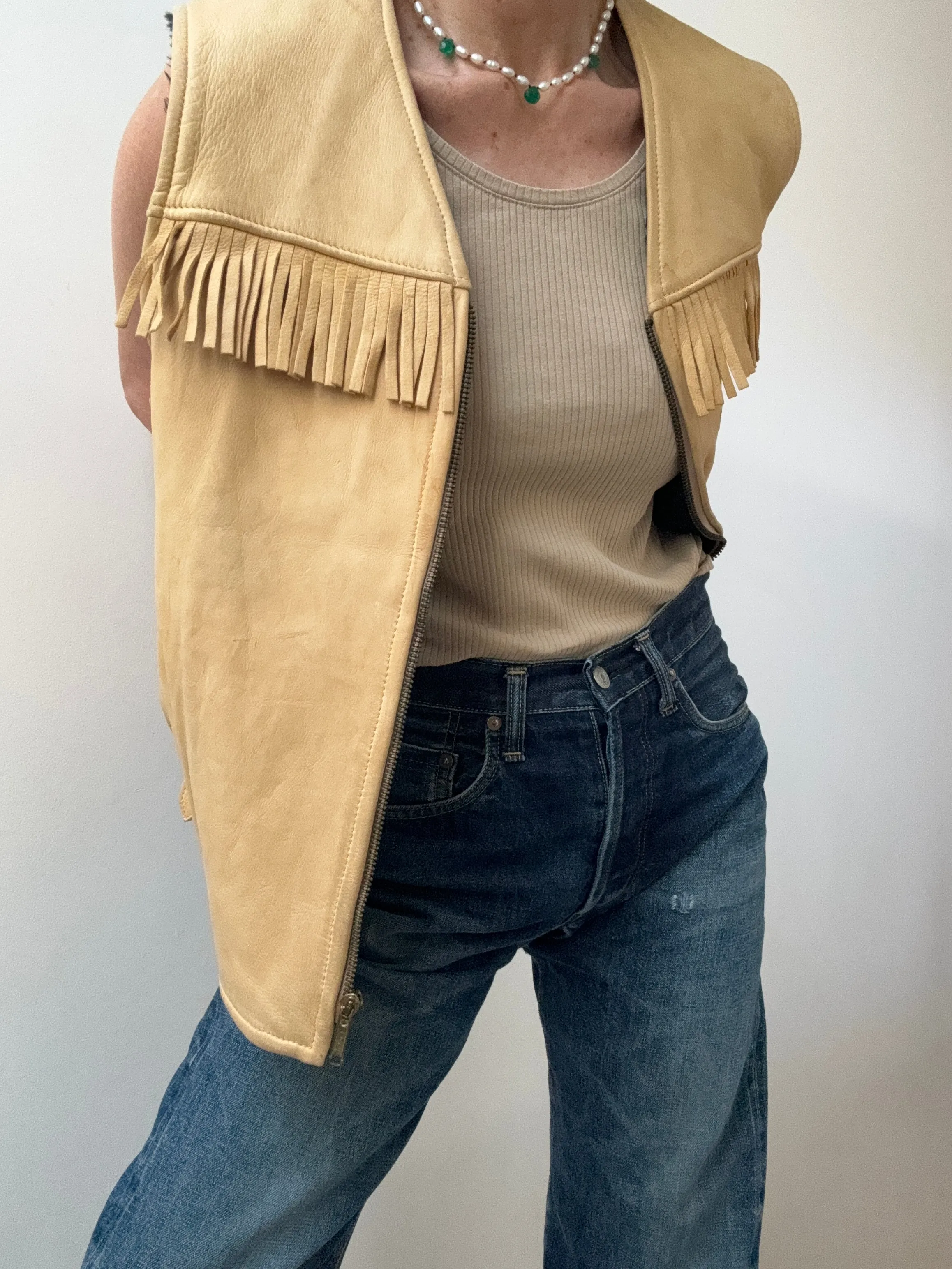 Vintage Camel Shearling Leather Vest