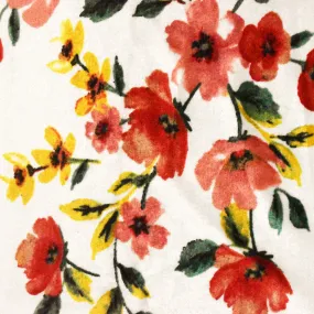 White-Pink-Multi Floral Printed Stretch Velvet Knit Fabric