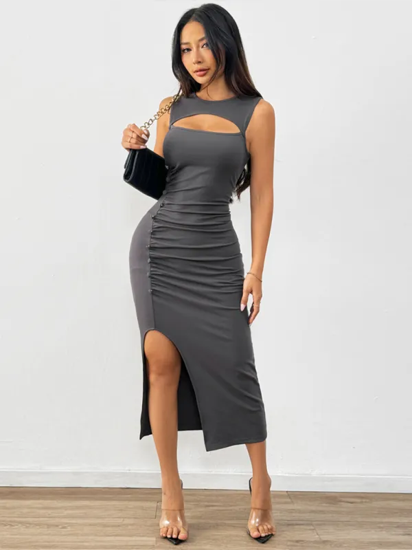 Women Tailored Fit Cutout Midi Dress for Anniversary Celebration