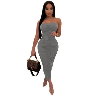 Women's Tie Up Body-Con Sexy Pencil Casual Party Pleated Dresses
