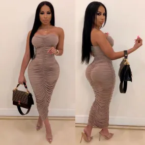 Women's Tie Up Body-Con Sexy Pencil Casual Party Pleated Dresses