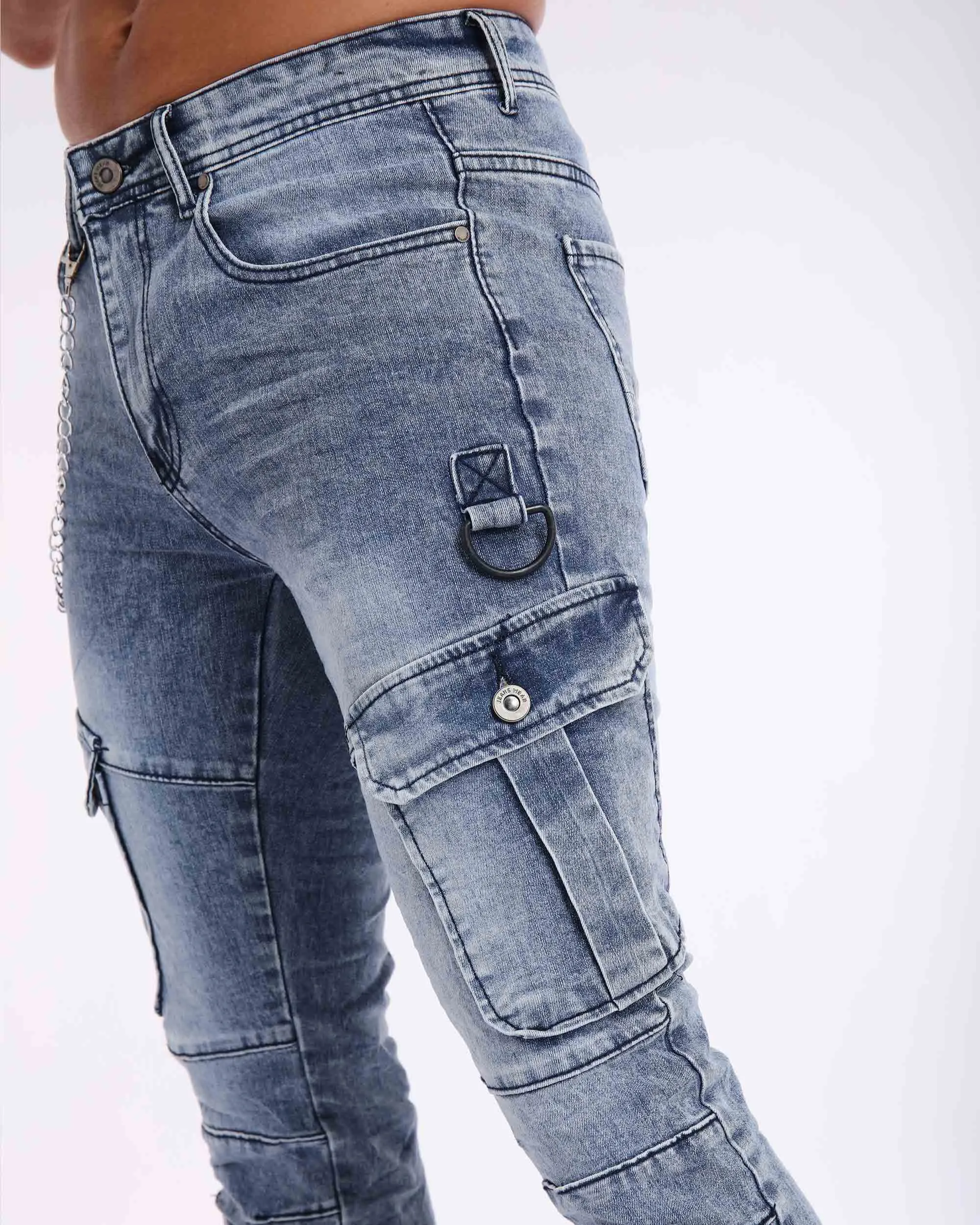 Zipper Workwear Slim Fit Blue Jeans