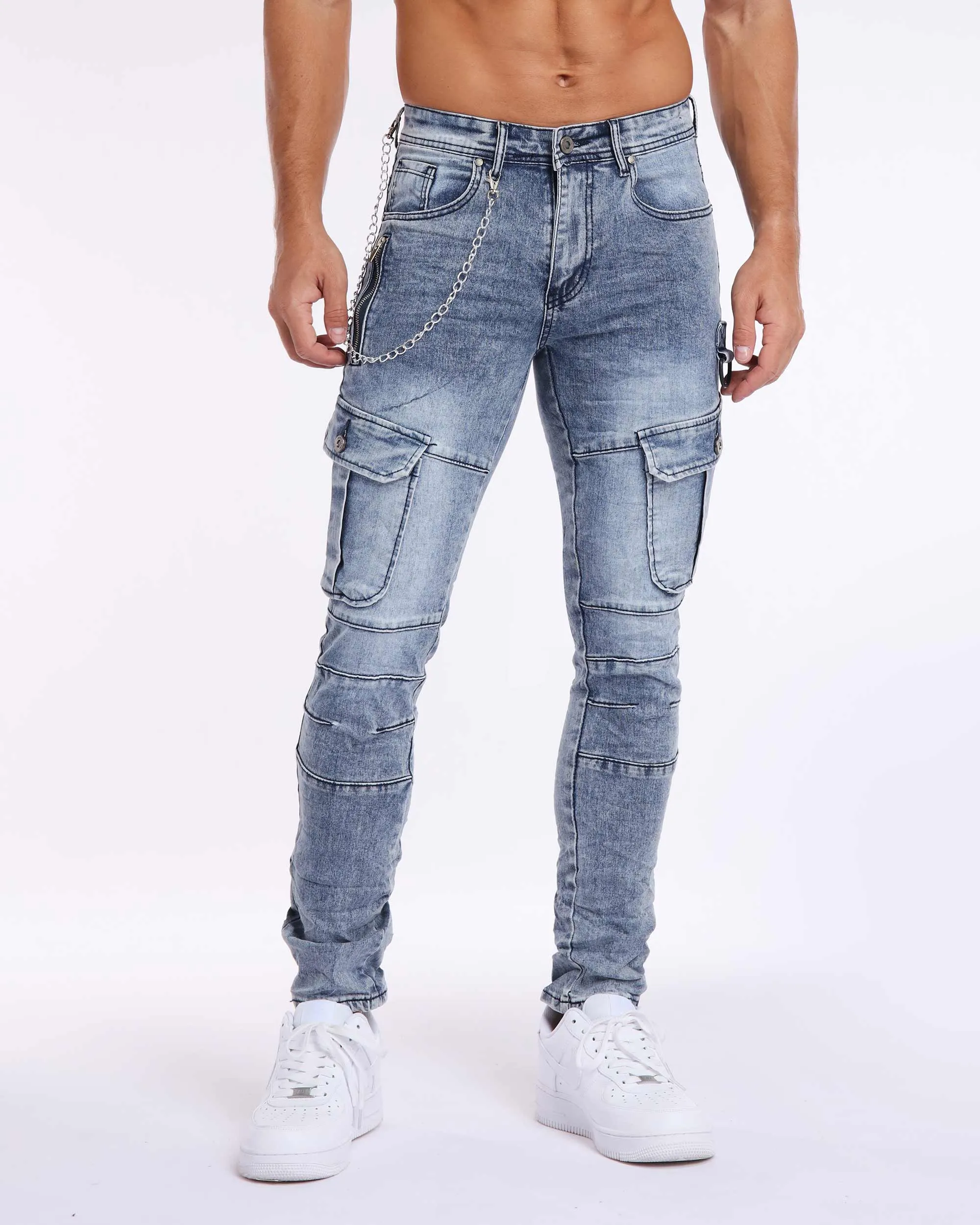 Zipper Workwear Slim Fit Blue Jeans