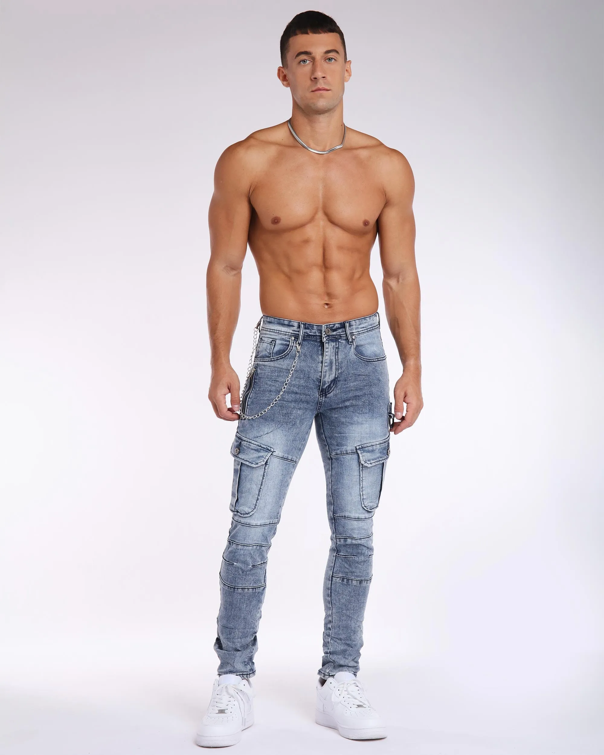 Zipper Workwear Slim Fit Blue Jeans