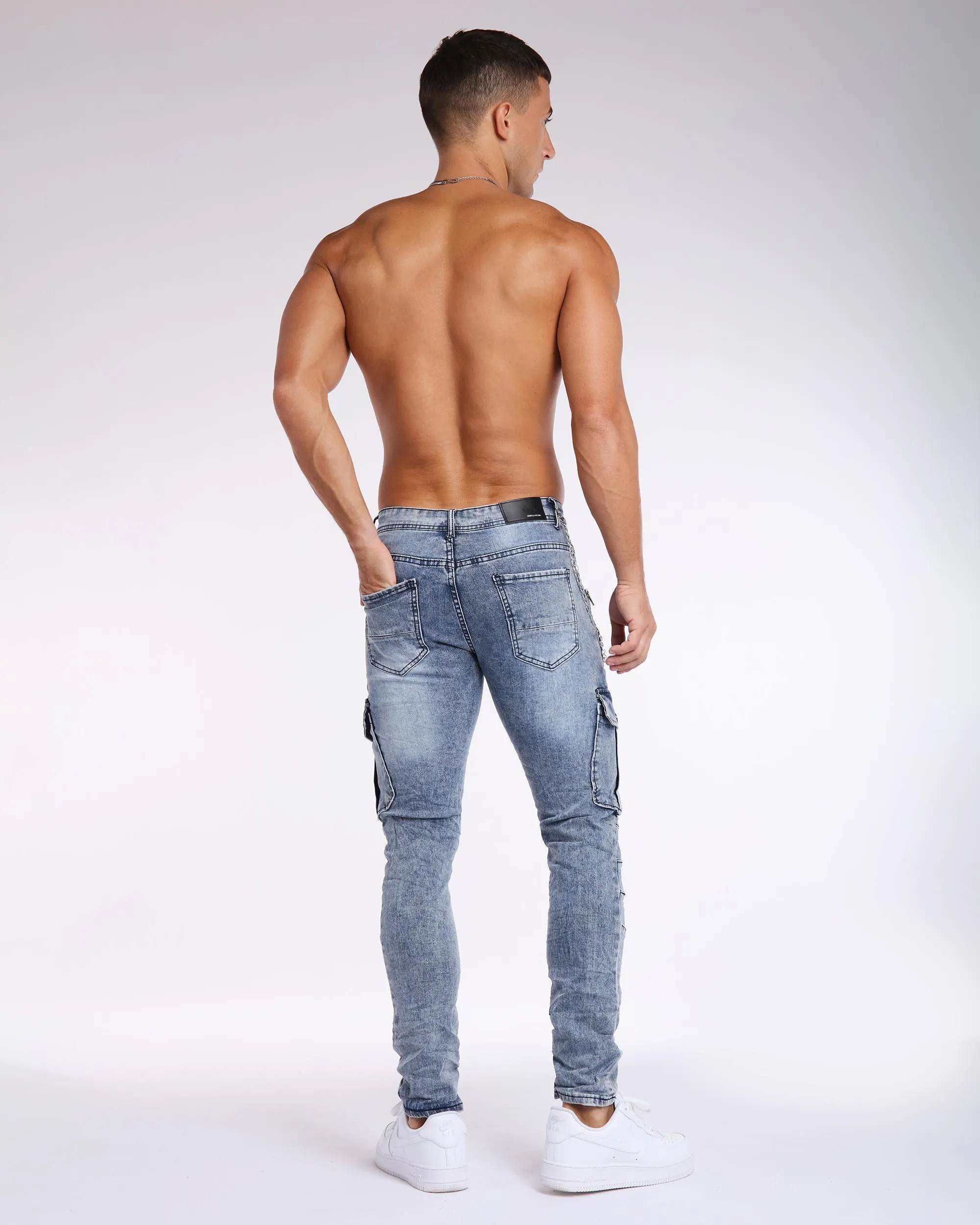 Zipper Workwear Slim Fit Blue Jeans