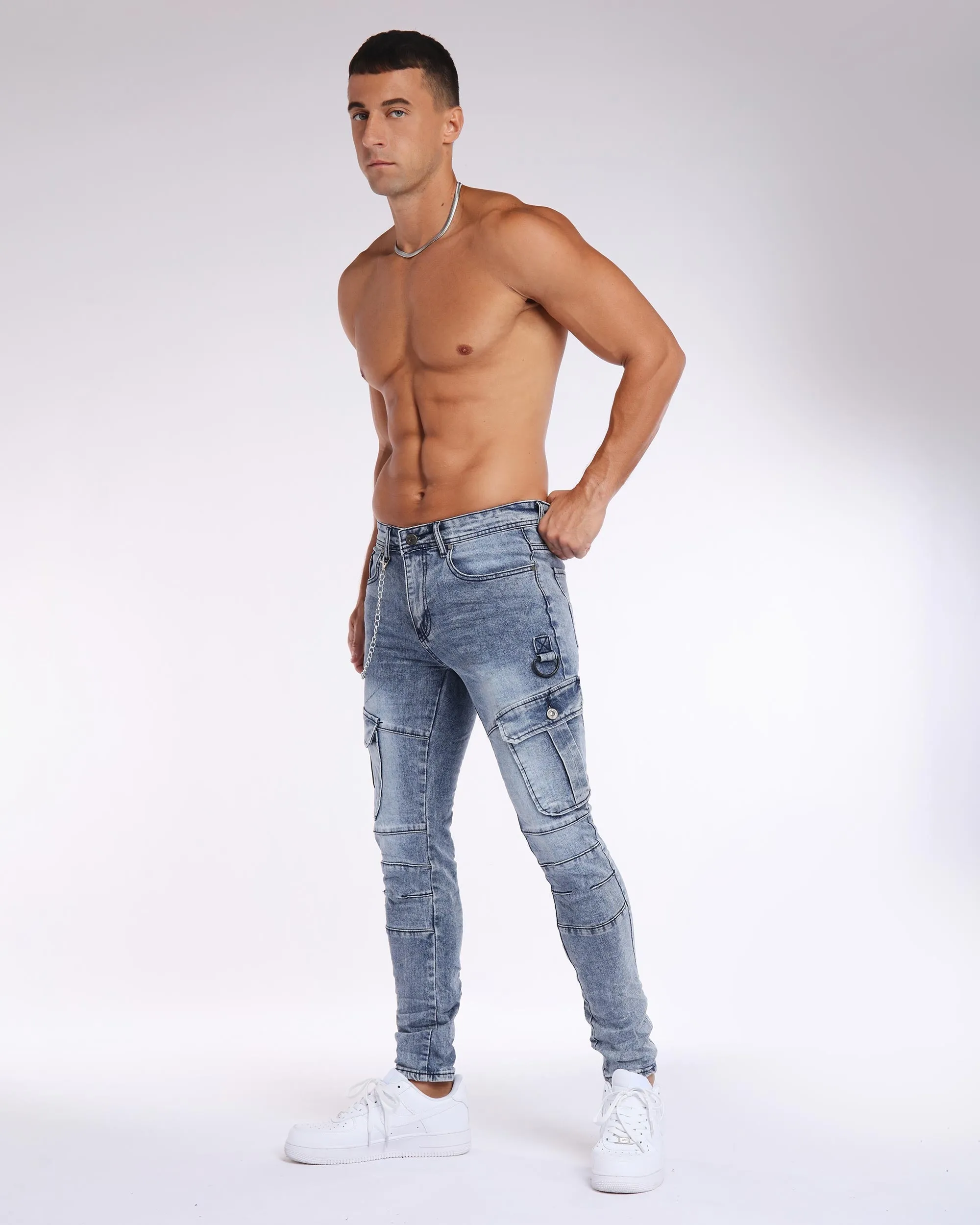 Zipper Workwear Slim Fit Blue Jeans