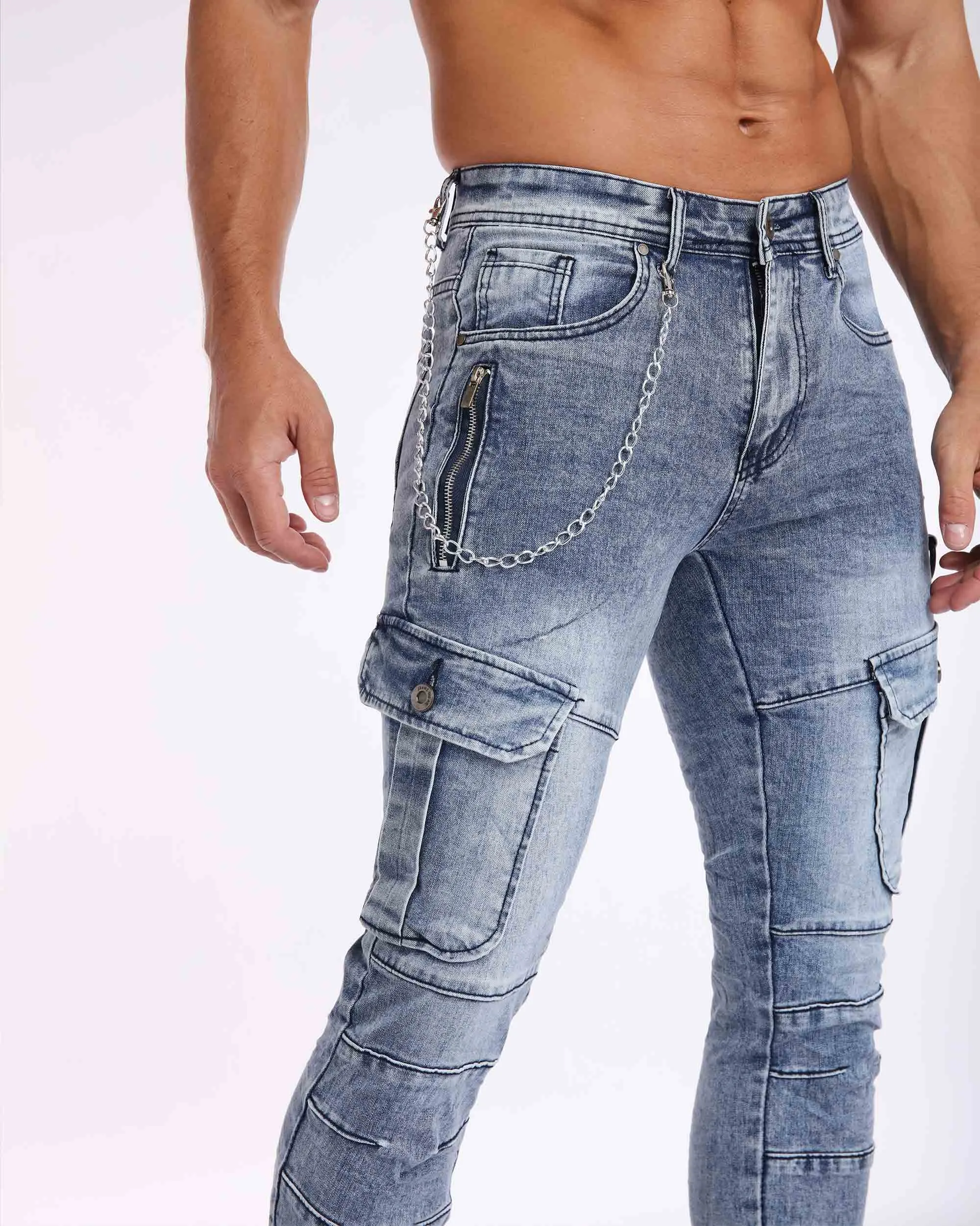 Zipper Workwear Slim Fit Blue Jeans